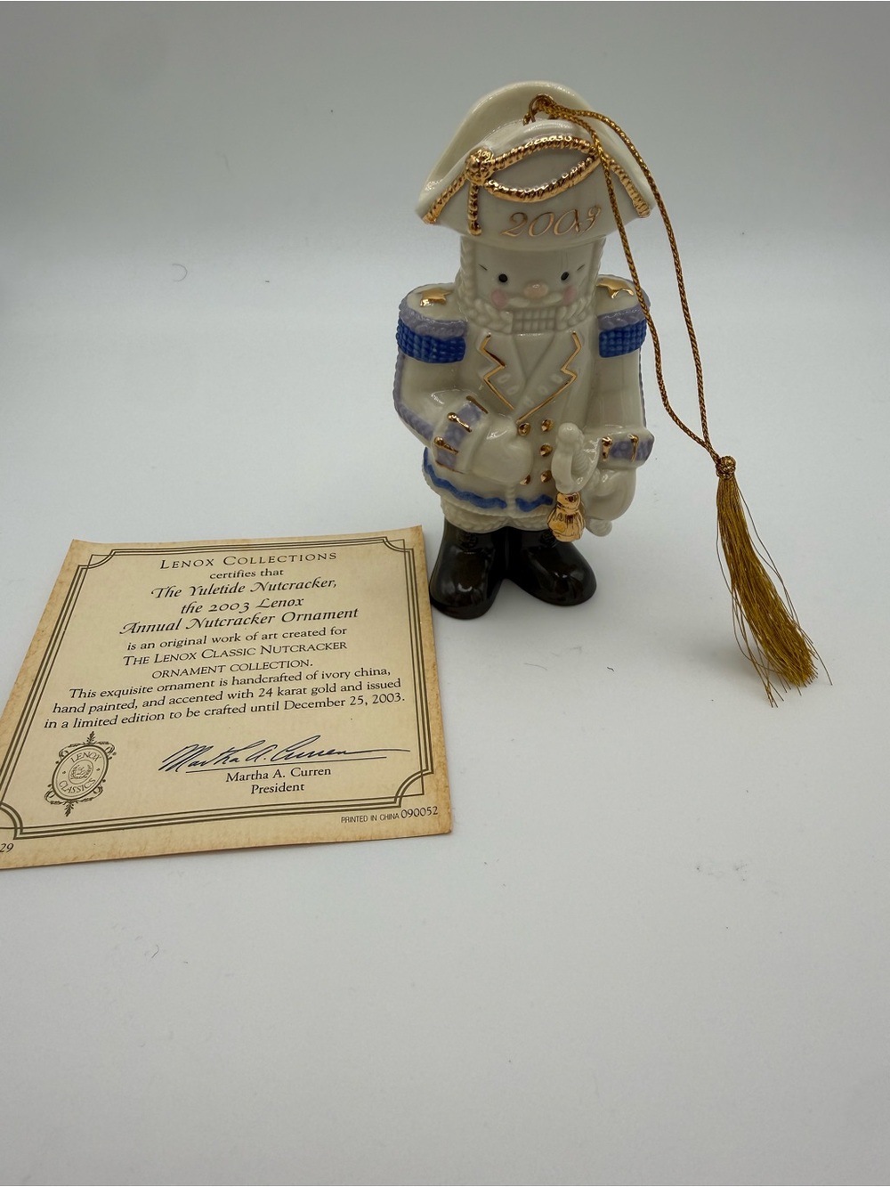 Lenox White and Blue 2003 Nutcracker Ornament with Gold Accents
